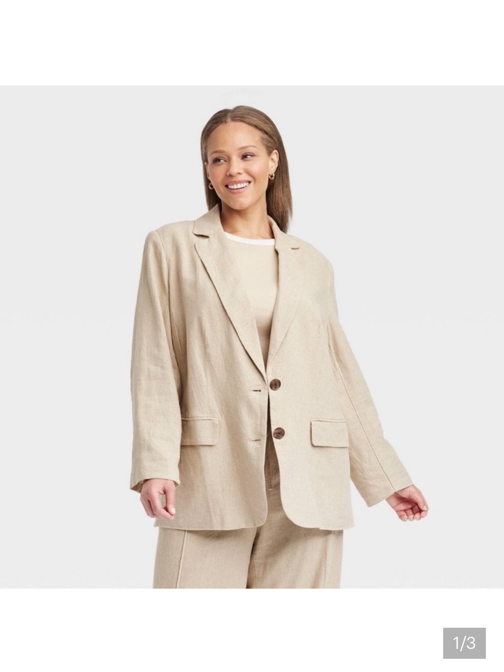 a new day Relaxed Linen-Blend Blazer in Light Beige